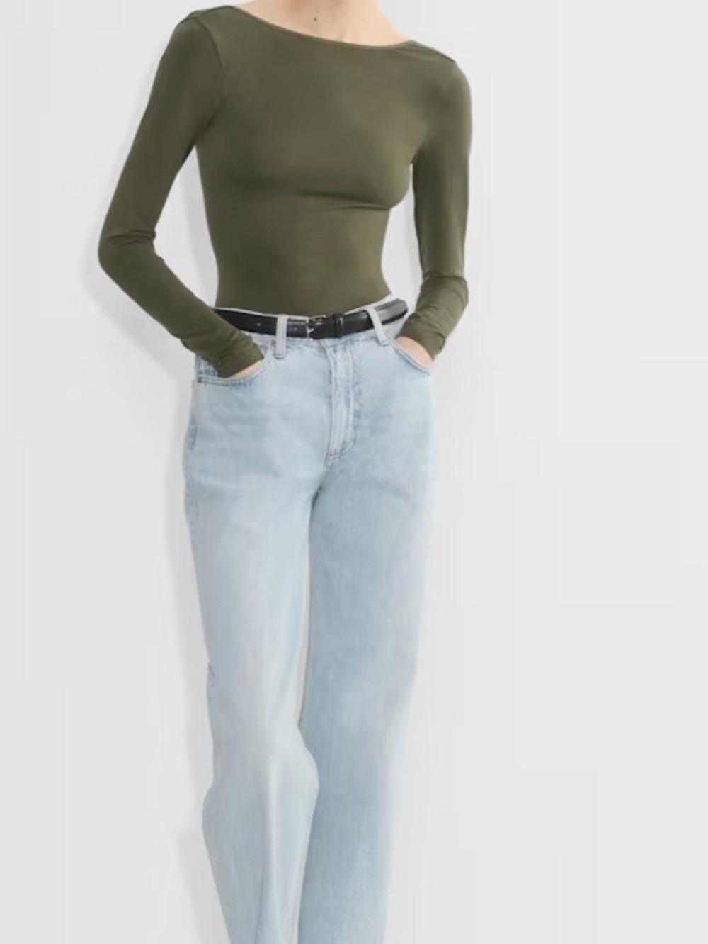 Aritzia Olive Long Sleeve Boatneck Slim Tee
